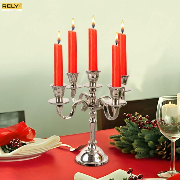 5 Arm Baby Candelabra Silver Glossy 8 Inch Taper Candle Holders - Picture 5 of 14